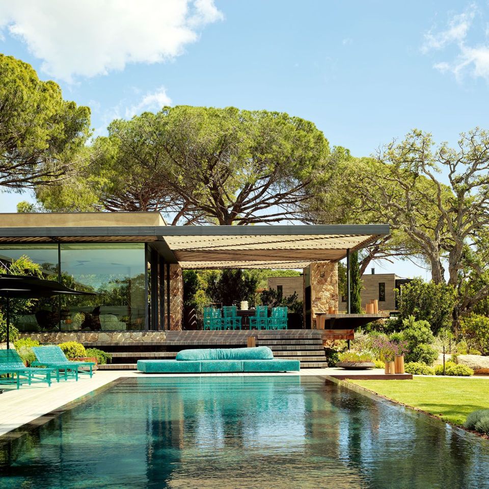   On the Rocks Outdoor and A&rsquo;mare.  The sofa upholstered in Every Stone Amazonite and the outdoor furniture collection reflect the pools light and colours 